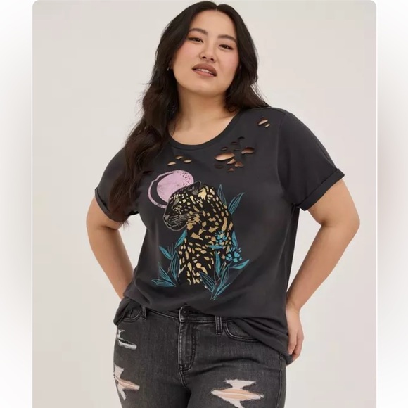 torrid Tops - Torrid Graphic Relaxed Fit Cotton Crew Neck Destructed Tee